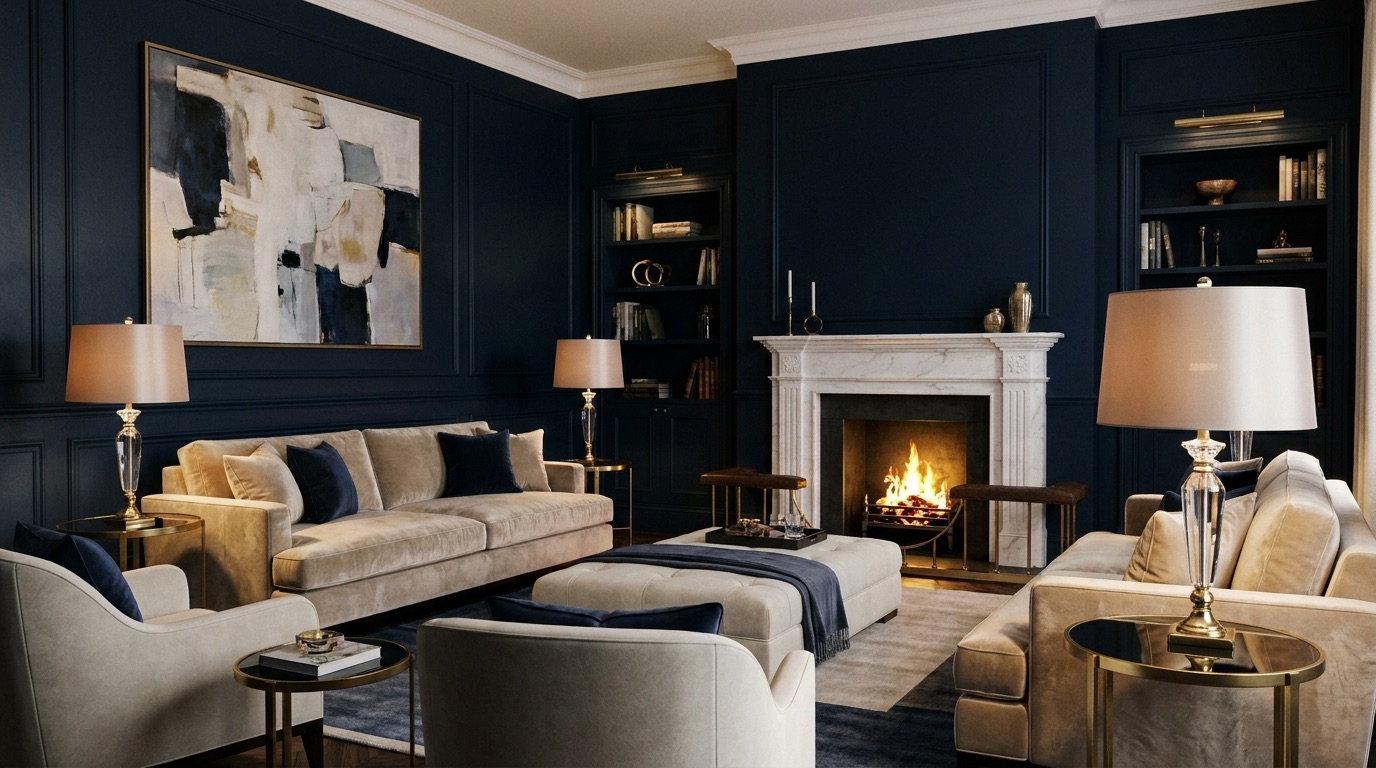 Elegant navy living room